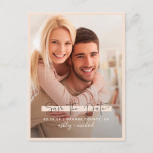 Save the Date Calligraphy Photo Blush Wedding Announcement Postcard