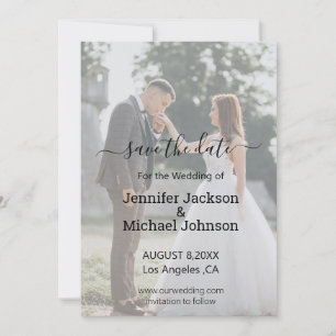save the date calligraphy wedding photo invitation