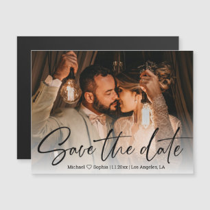 save the date, calligraphy wedding photo magnet