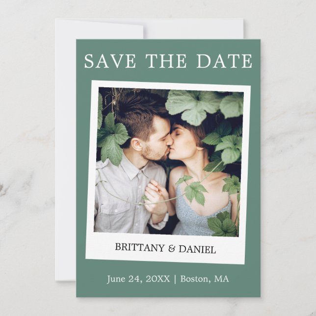 Save The Date Caméra instantanée Style Couple Photo Eucalyptus G (Devant)