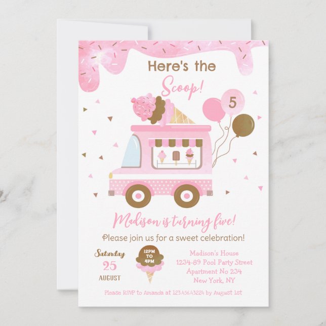 Save The Date Camion de crème glacée 5e 4e anniversaire Invitati (Devant)