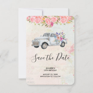 Save The Date Camion de ramassage vintage Aquarelle rustique Ann