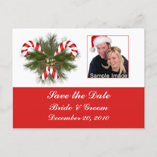 Save the Date - Candy Cane Photo Postcard