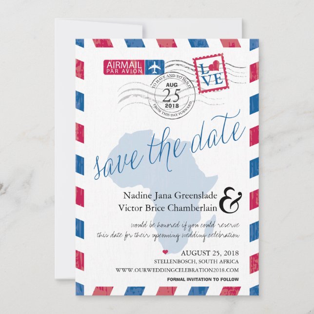 Save The Date Cap Afrique du Sud Airmail Enregistrer la date (Devant)