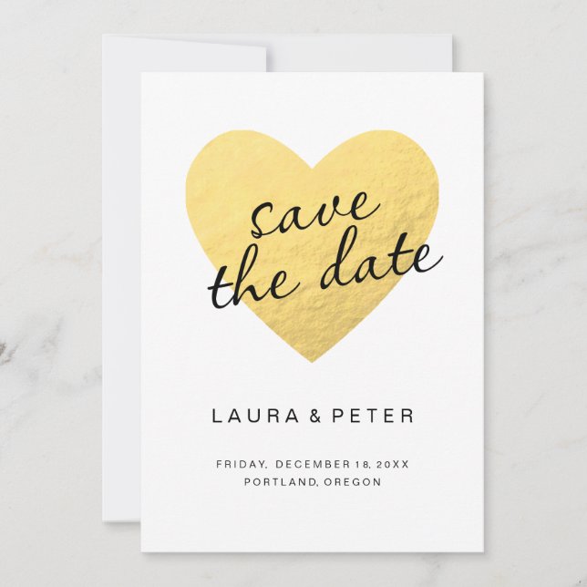 Save the date card | gold heart (Front)