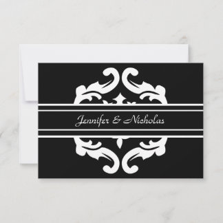 Save the Date Card in Stylish Black & White Damask