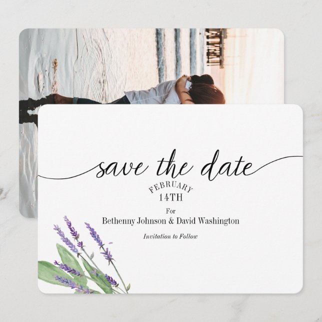 Save the Date Card Lavender Watercolor (Front/Back)
