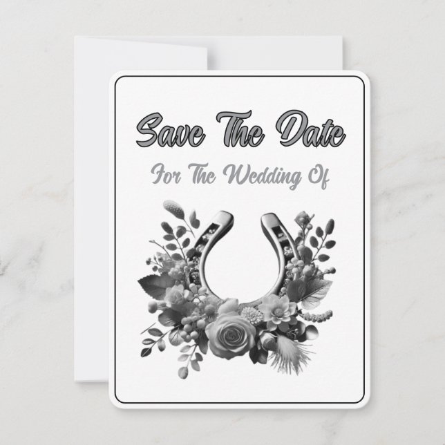 Save The Date Card Monochrome Horseshoe (Front)