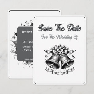 Save The Date Card Monochrome Wedding Bells