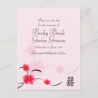 Save the Date Card Pink Blossom Double Happiness