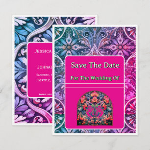 Save The Date Card Pink/Blue Pattern