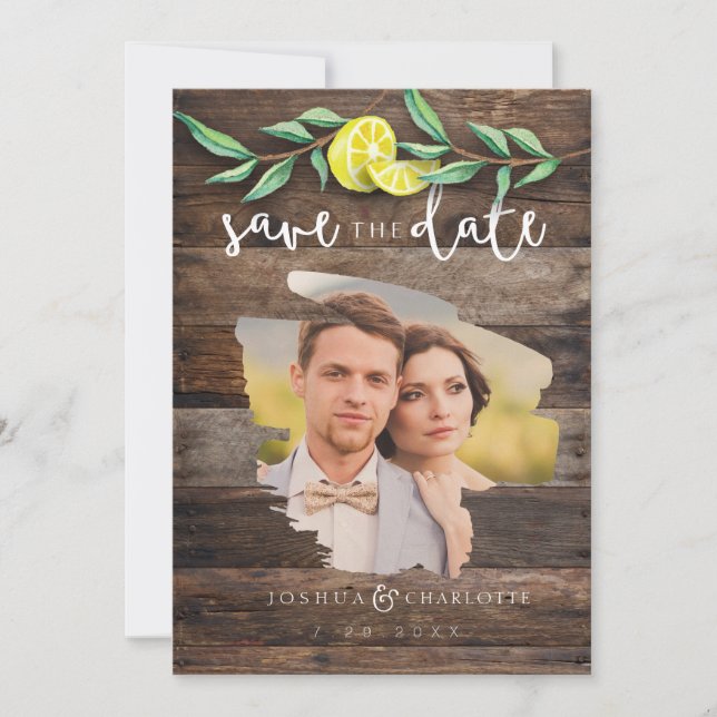 SAVE THE DATE CARD | Rustic Wood Lemon Wedding (Front)