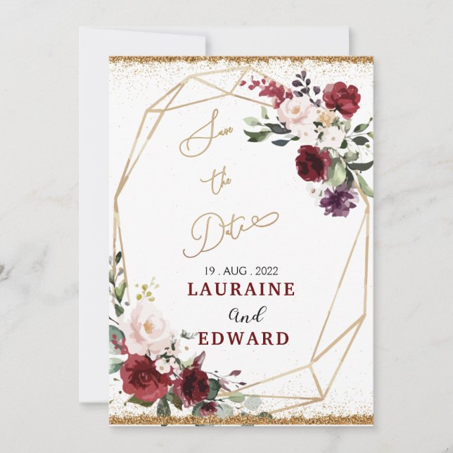 Save the date  card simple floral golden (Front)