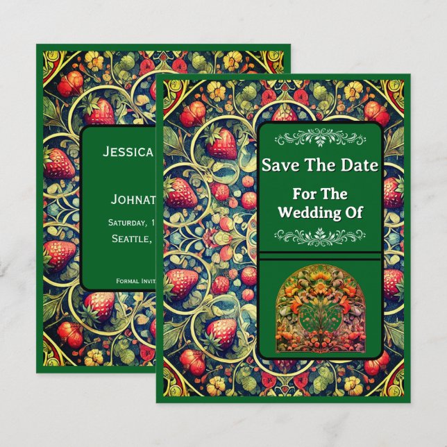 Save The Date Card Strawberry Pattern (Front/Back)