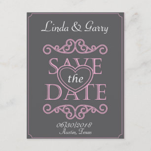 Save the date card with heart designed letters