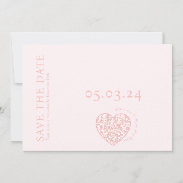 Save the Date card with hearth shape QR code (Front)