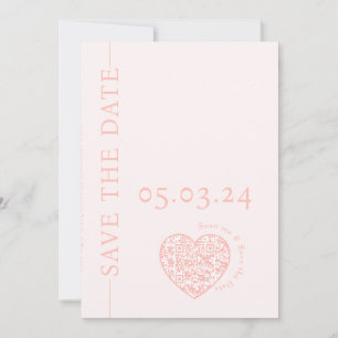 Save the Date card with hearth shape QR code