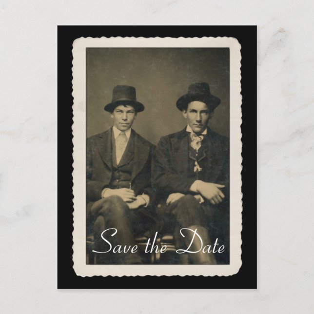 Save the Date card with vintage portrait. (Front)