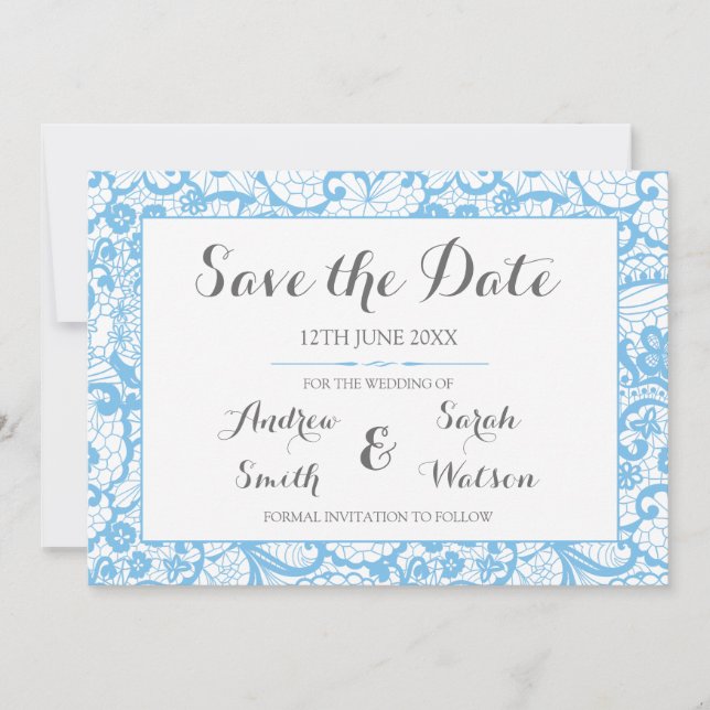 Save the Date cards , Blue Lace Design (Front)