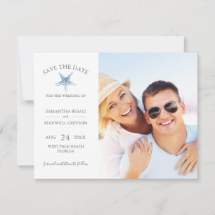 SAVE THE DATE Cards, Blue Starfish Beach Wedding