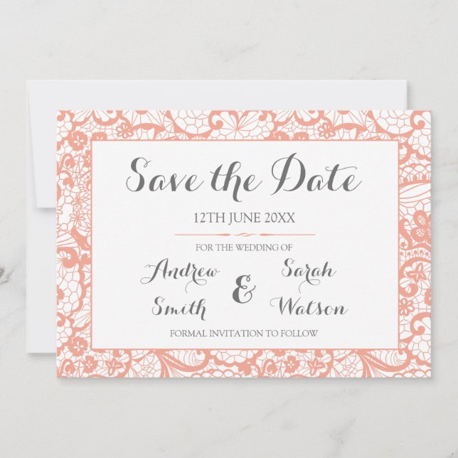 Save the Date cards , Coral Lace Design (Front)
