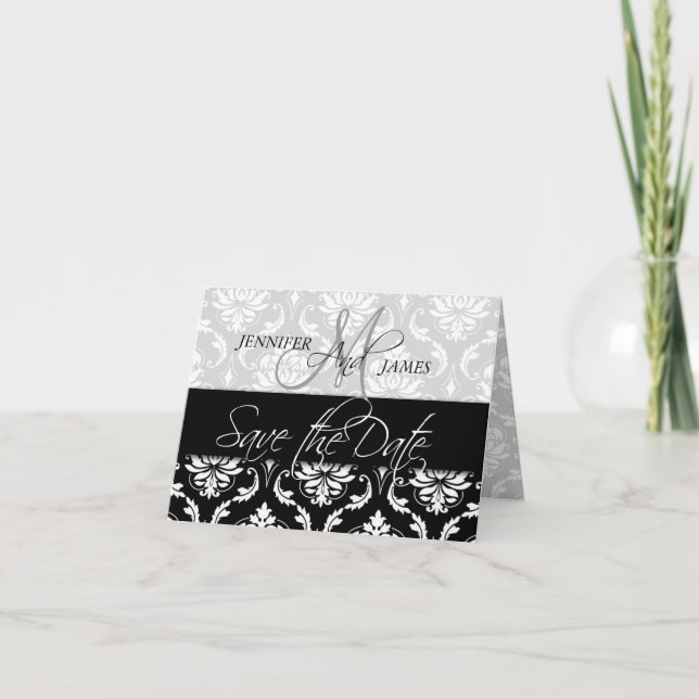 Save the Date Cards Damask Monogram for Weddings (Front)