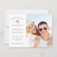 SAVE THE DATE Cards, Pink Starfish Beach Wedding