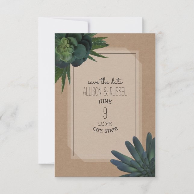 Save The Date Cardstock Succulent Mariage Inspiré Enregistrer La (Devant)