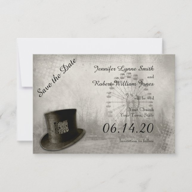 Save The Date Carnaval Steampunk Top Chapeau Mariage Enregistrer (Devant)