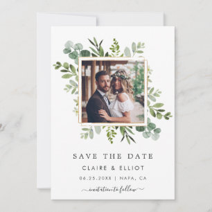 Save The Date Carré vert d'Eucalyptus