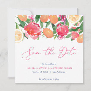 Save The Date Carreaux espagnols Citrus Vibrant Rose Orange Flor
