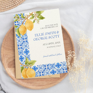 Save The Date Carreaux Méditerranéens Citron Italie Mariage