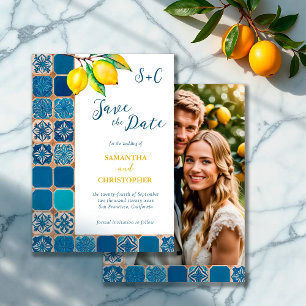 Save The Date Carrelage bleu italien Citron Citrus Méditerranée 