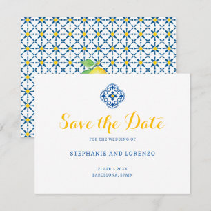 Save The Date Carrelage méditerranéen Aquarelle Mariage citron