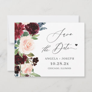 Save The Date (Carte postale numérique) Burgundy Blush Floral Ma