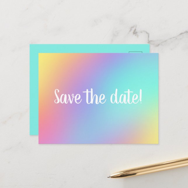 Save the date! Cartes postales Freeform Pastel Gra (Devant/Arrière en situation)