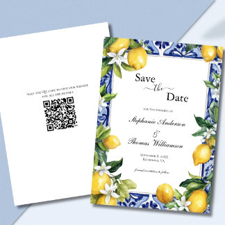 Save The Date Carton de mariage à code QR Lemons Mediterranean S