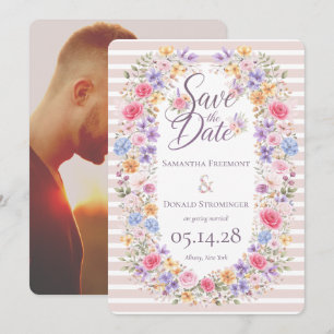 Save The Date Carton d'invitation de mariage à cadre de fleurs d