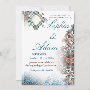 Save The Date Carton d'invitation de mariage à carreaux marocain