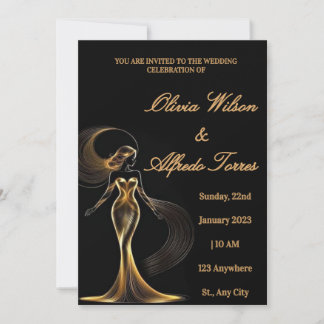 Save The Date Carton d'invitation de mariage élégant noir et or 