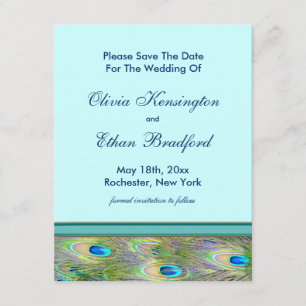 Save The Date Cartons d'invitation de mariage au paon bleu sarce