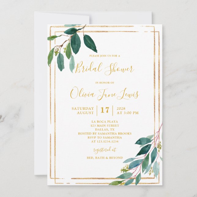 Save The Date Cartons d'invitation de mariage avec feuillage dor (Devant)