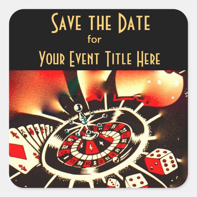 Save the DAte Casino Theme Event Square Sticker (Front)