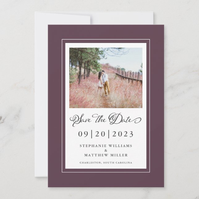 Save The Date Cassis Purple Borders Photo Enregistrer La Date Ma (Devant)