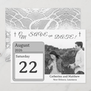 Save The Date Catholique Faux-Satin Monogrammed Enregistrer la d