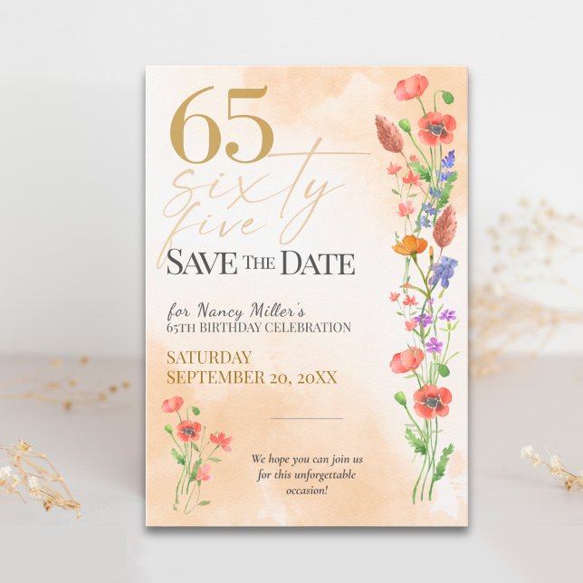 Save The Date Célébration des 65 ans avec la douce Fleur sauvage (Créateur téléchargé)