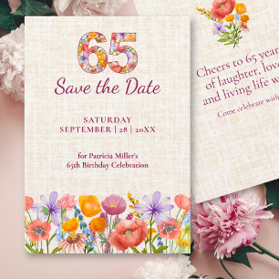Save The Date Célébration élégante de fleurs de lin pour un 65e 