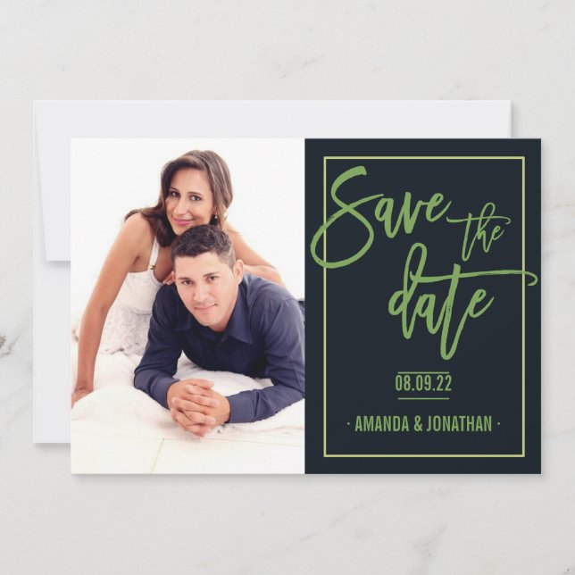 Save The Date Celery Green, Foliage et Mariage noir Date de sauv (Devant)