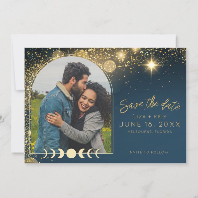 Save The Date Céleste écrit dans les étoiles Mariage photo (Devant)