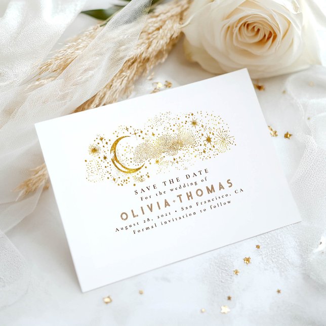Save The Date Céleste étoile Lune de nuit Mystique Enregistrer l (Celestial White Save The Date Card)